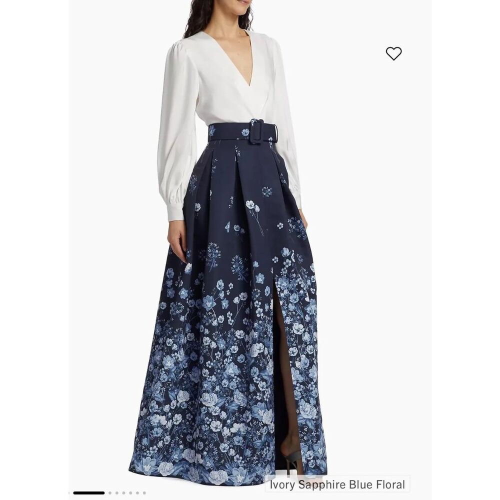 Sachin & Babi Zoe Floral Two-Tone Gown in Ivory Sapphire Floral Size US 2 $895